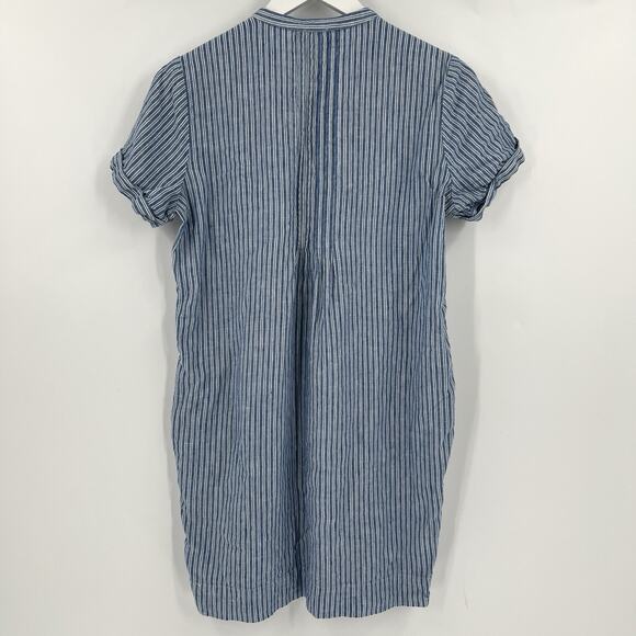Faherty Gemina 100% Linen Mini Shirt Dress Pintuck Striped Blue White Size Small - Picture 5 of 9